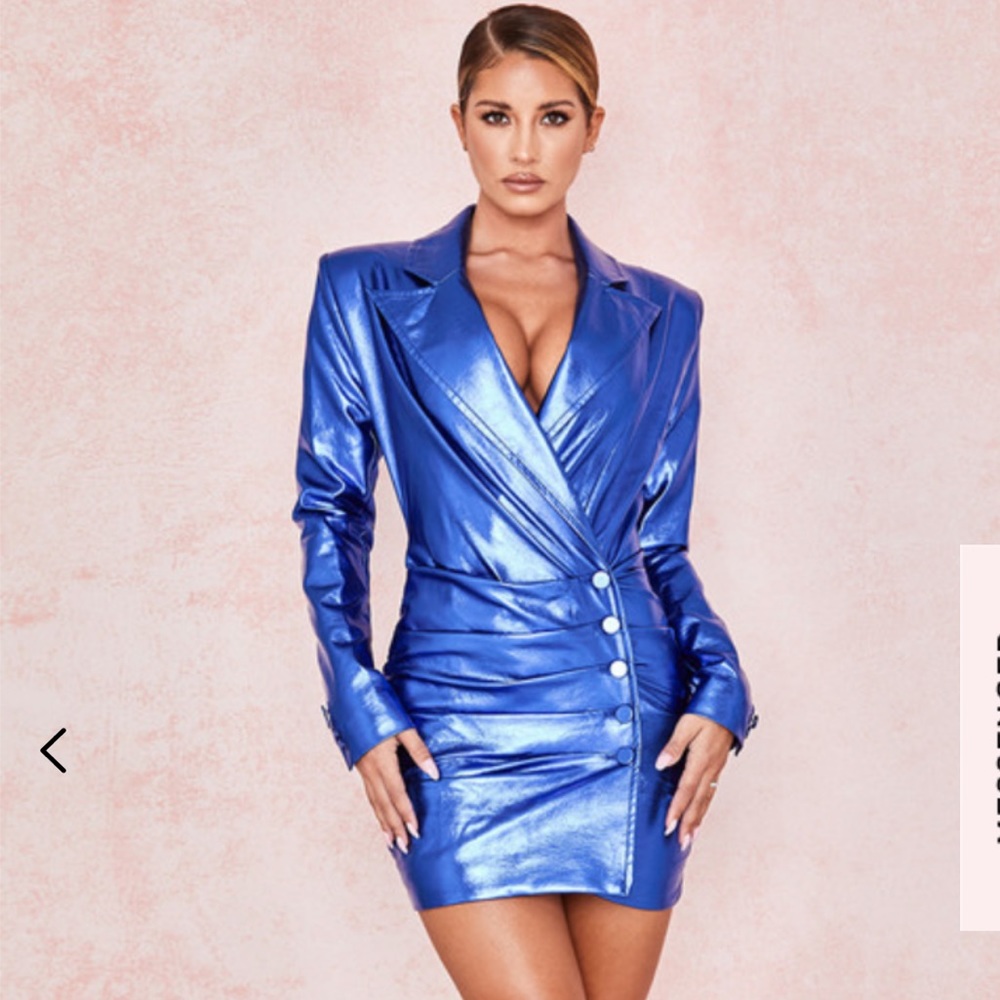 METALLIC COBALT BLAZER DRESS